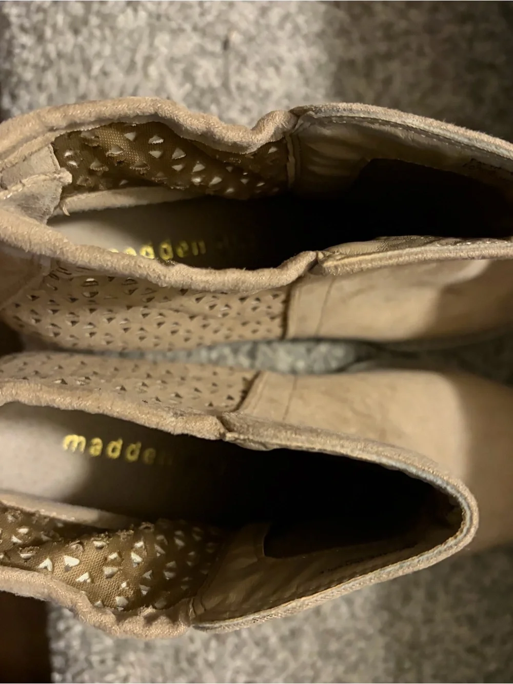 Madden Girl Taupe Suede Perforated Chelsea Booties